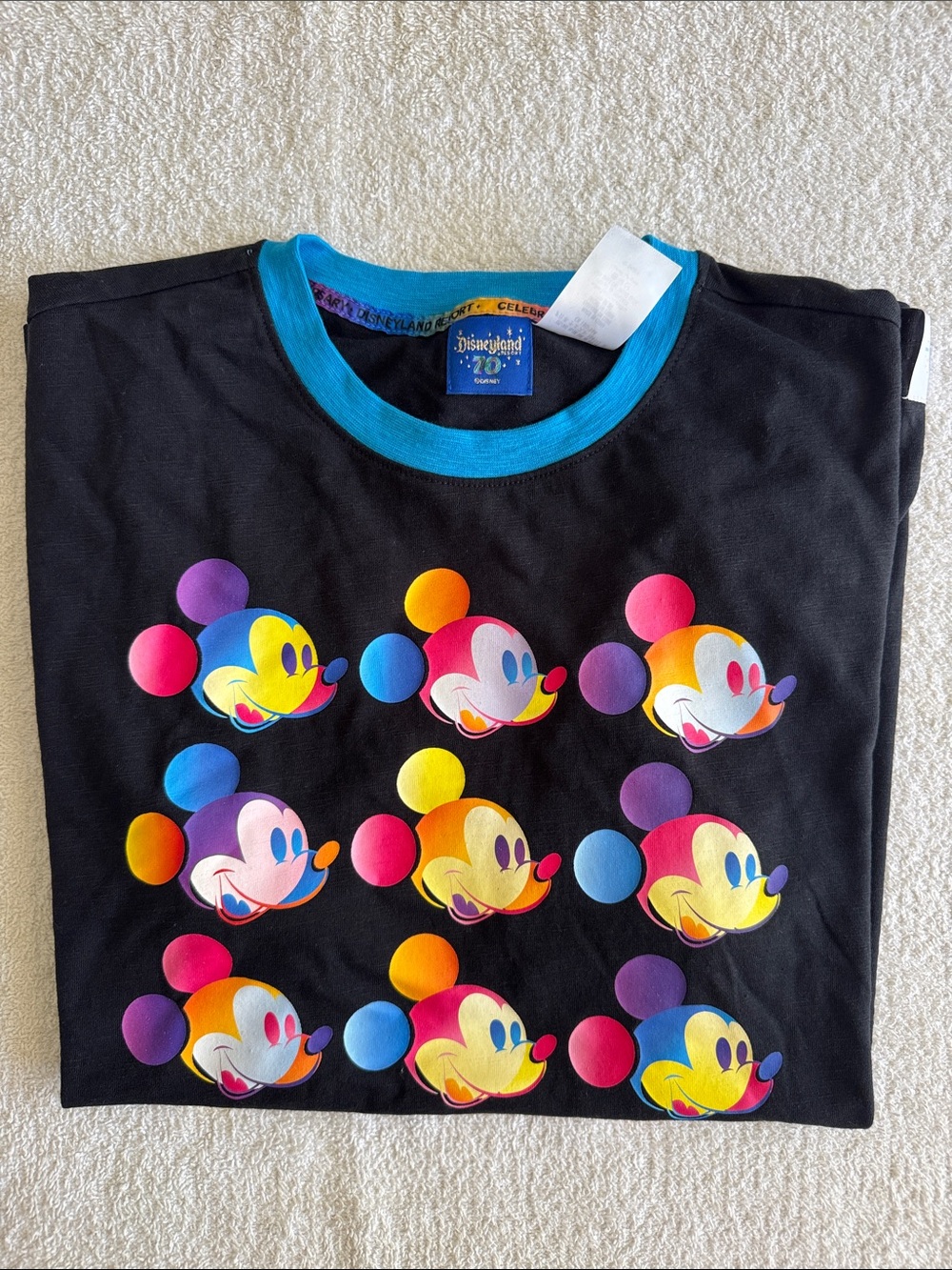 Disney Disneyland 70th Anniversary Tee with Bright Multicolor Mickey Heads